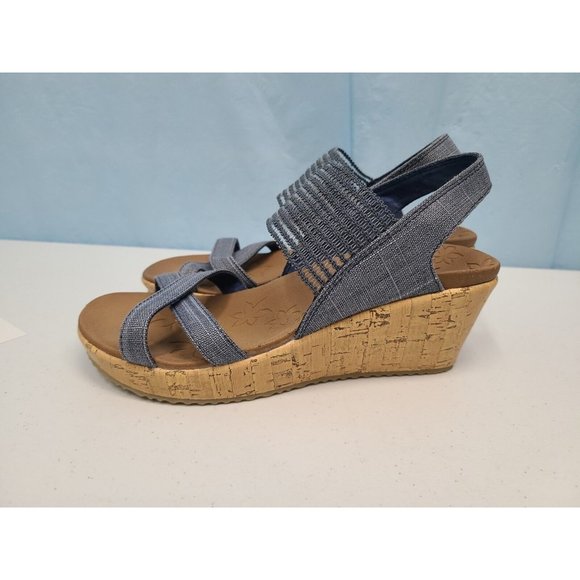 SKETCHERS LUXE FOAM RELAXED STEP CORK WEDGE SLIDE WOMEN’S SANDALS SIZE 6.5 - Picture 1 of 6